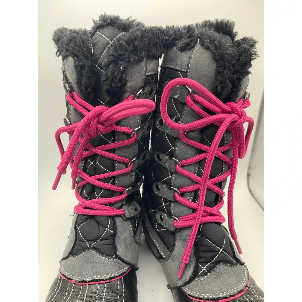 Totes Sabrina Youth Girls Med Black/Pink Winter Boots Size 3‎ Medium RN#120713